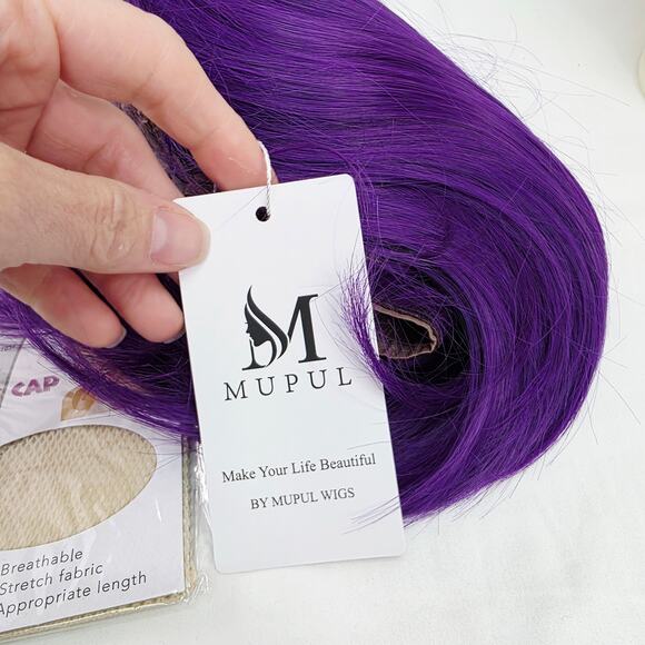 Dark Purple Short Bob Cut With Widows Peak Wig Cosplay Halloween Costume  New - Picture 9 of 12